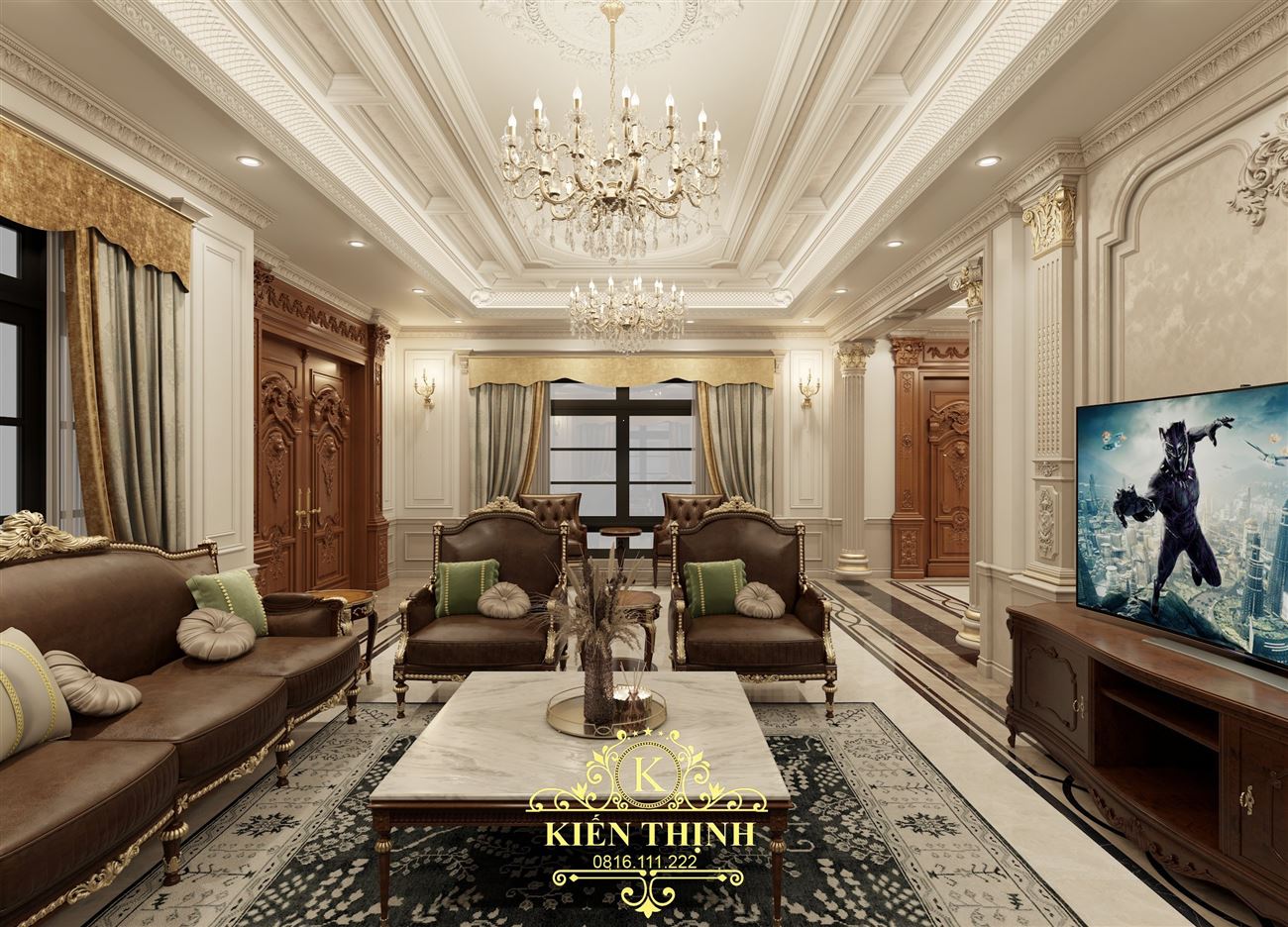 Bộ sô pha lớn với thiết kế đẹp mắt giúp không gian sang trọng, tinh tế và bề thế