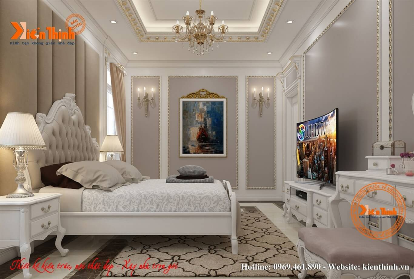 Phòng ngủ được trang trí đơn giản với đầy đủ tiện nghi giúp tạo sự thoải mái khi sử dụng