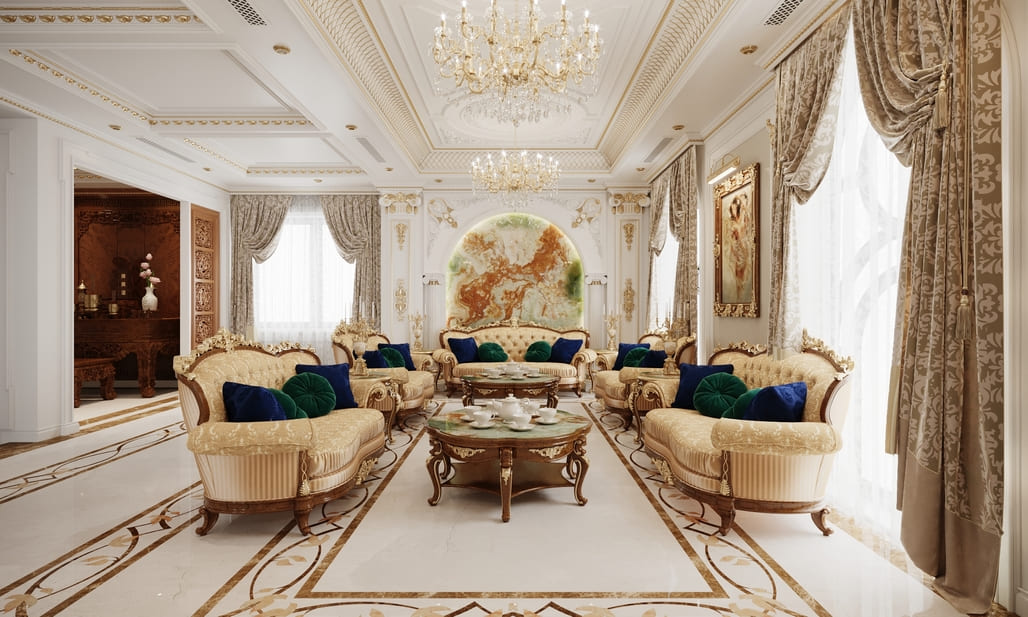 Phòng khách nhà anh Thực chủ đạo màu trắng trang nhã, nhẹ nhàng với những họa tiết độc đáo tạo điểm nhấn