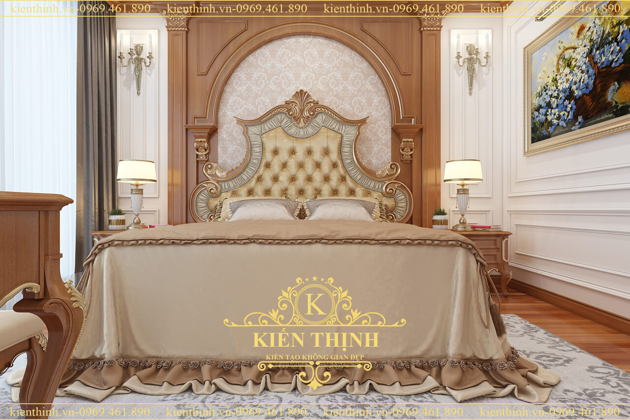 Giường ngủ được thiết kế cầu kỳ với ga đệm êm ái, giúp mang đến giấc ngủ ngon và thoải mái