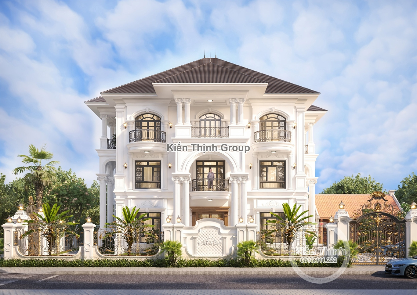 Ngoại thất được trang trí với đường nét tinh xảo, sang trọng giúp căn biệt thự nổi bật hơn