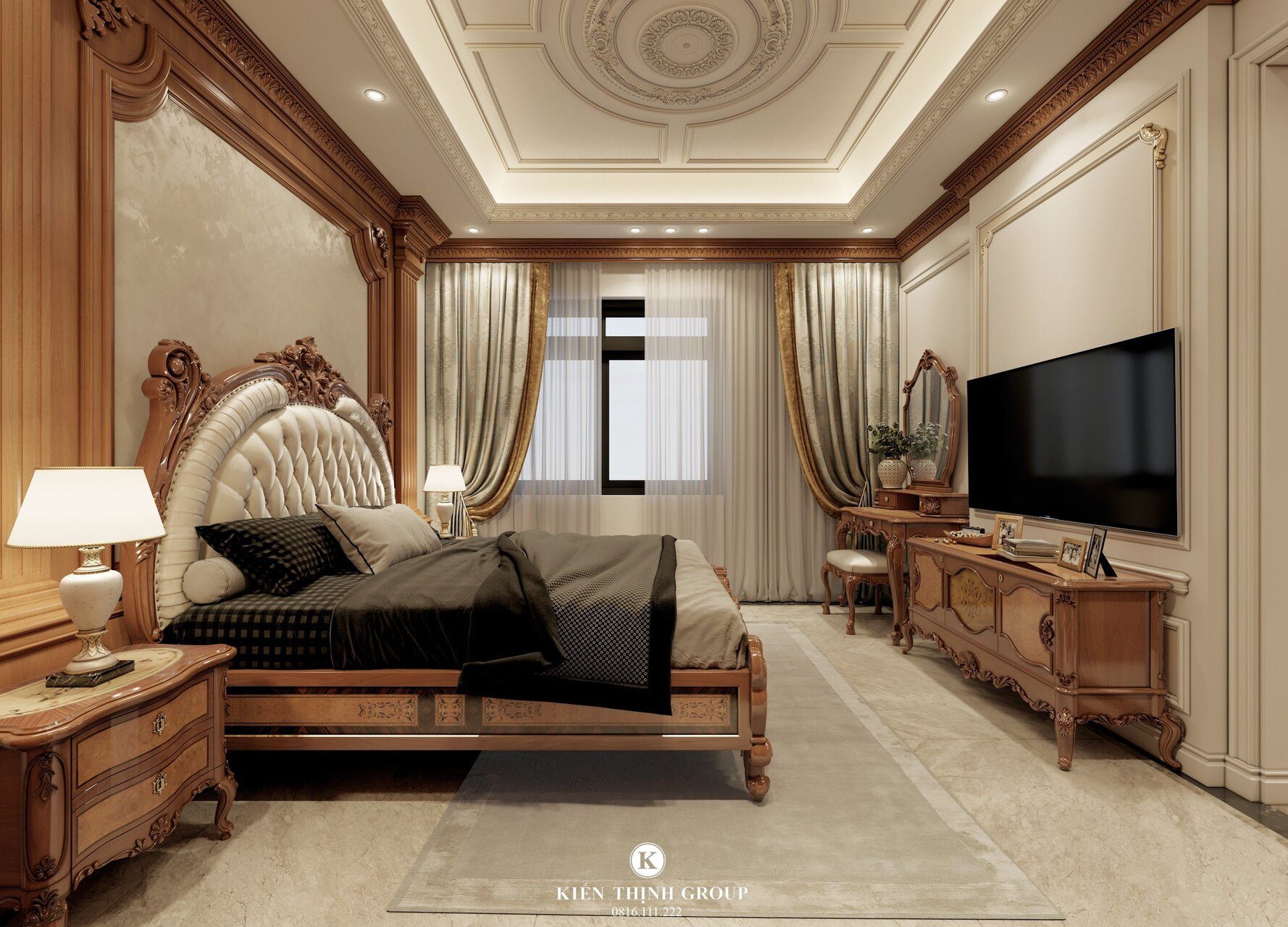 Mẫu thiết kế nội thất phòng ngủ master 2 mang phong cách kiến trúc tân cổ điển