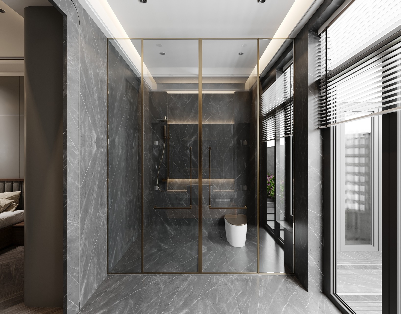 Phòng tắm hiện đại với tone màu xám