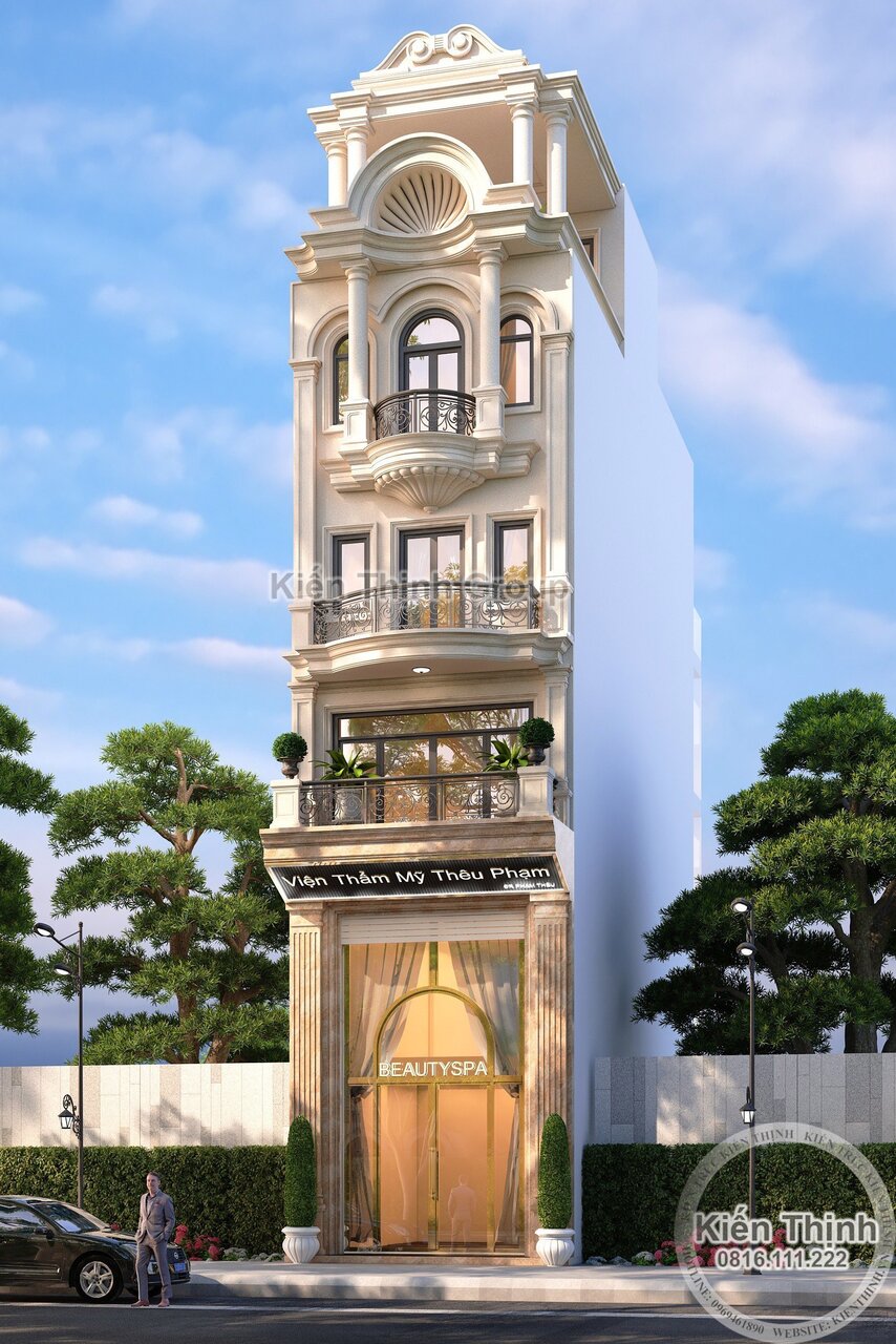 Thiết kế nhà ở kết hợp kinh doanh 6 tầng đẹp phong cách tân cổ điển tại Thái Bình