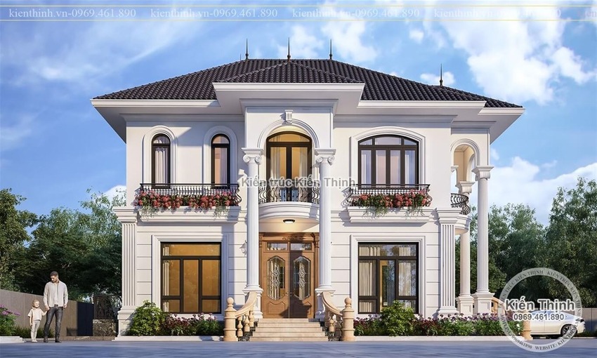 Phần mái Nhật có diện tích vừa khiêm tốn so với tổng thể đã góp phần tạo nên vẻ đẹp thanh thoát, tinh tế cho biệt thự 2 tầng phong cách tân cổ điển.