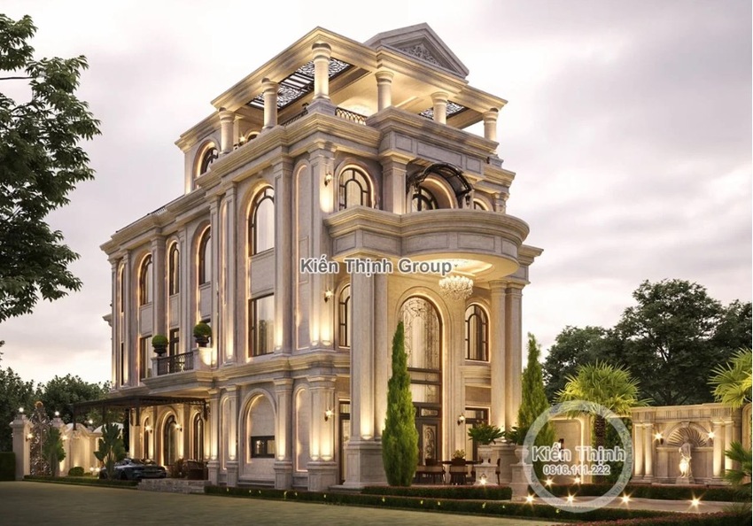 Biệt thự 3 tầng của anh Thọ tại Đồng Nai nổi bật với vẻ đẹp hoài cổ, sang trọng của phong cách tân cổ điển.