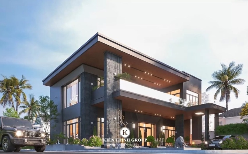 Biệt thự 2 tầng bề thế, uy nghi với các khối hình sắc sảo, thể hiện gu thẩm mỹ hiện đại, cá tính mạnh mẽ của gia chủ.