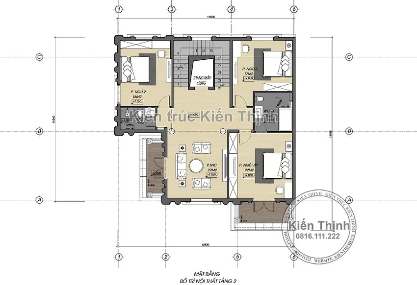 Tầng 2 bố trí khu vực nghỉ ngơi, gia đình có không gian riêng tư quây quần bên nhau