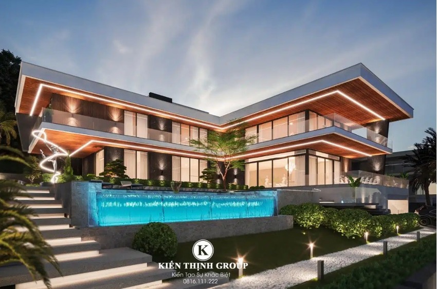 Hệ thống đèn LED chiếu sáng lung linh được bố trí khéo léo dọc kiến trúc biệt thự, hồ bơi, bậc thang và các lối đi.