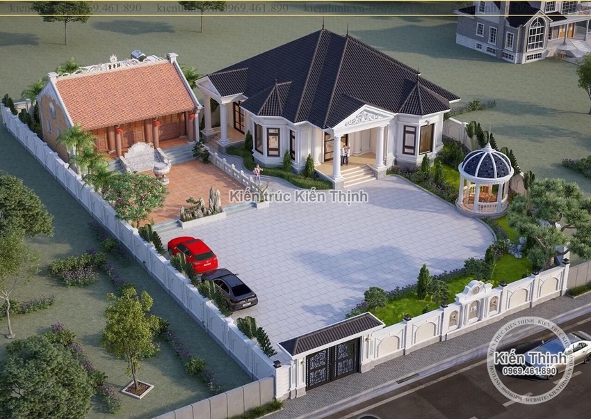 Biệt thự 1 tầng đòi hỏi gia chủ cần đầu tư một mảnh đất rộng rãi để đáp ứng nhu cầu sử dụng của các thành viên và không gian dành cho vườn cây cảnh cùng các công năng khác như nhà thờ, chòi nghỉ, chỗ để xe ô tô,...