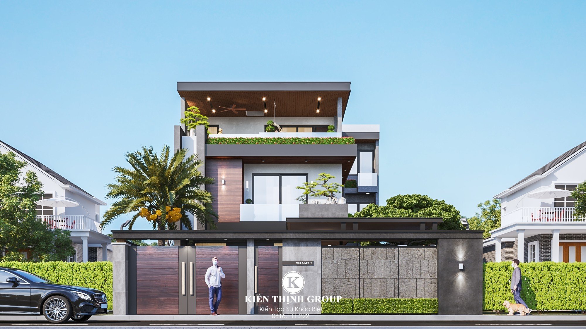 Hình ảnh phối cảnh ngoại thất biệt thự hiện đại 3 tầng tại Bình Dương