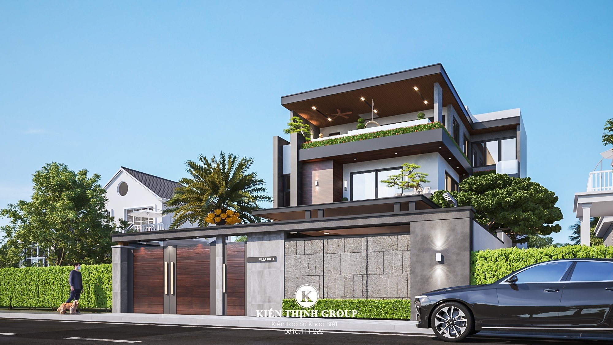 Phối cảnh mặt nghiêng căn biệt thự hiện đại