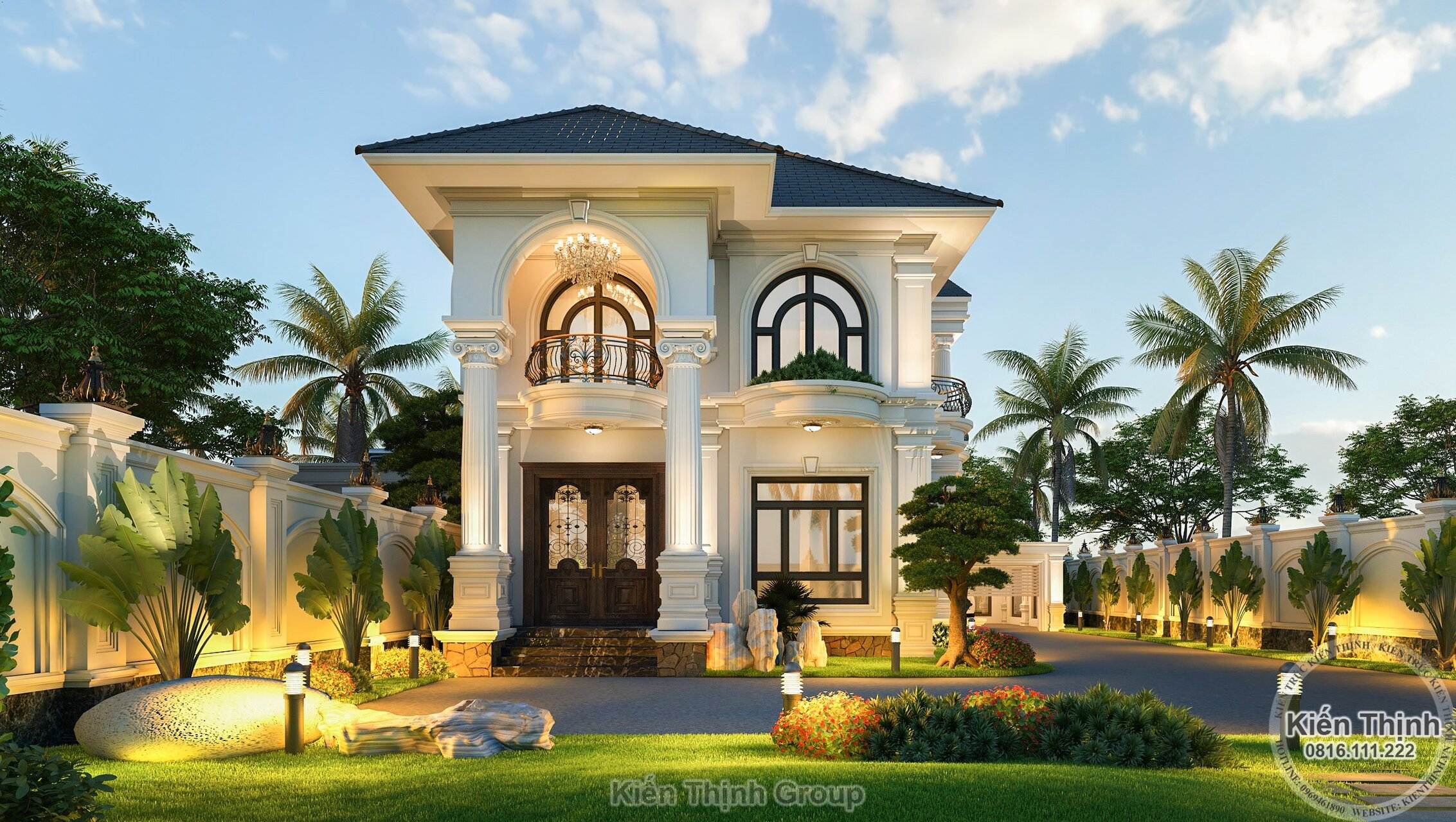 Thiết kế mặt tiền phụ nổi bật thông tầng với thức cột Ionic