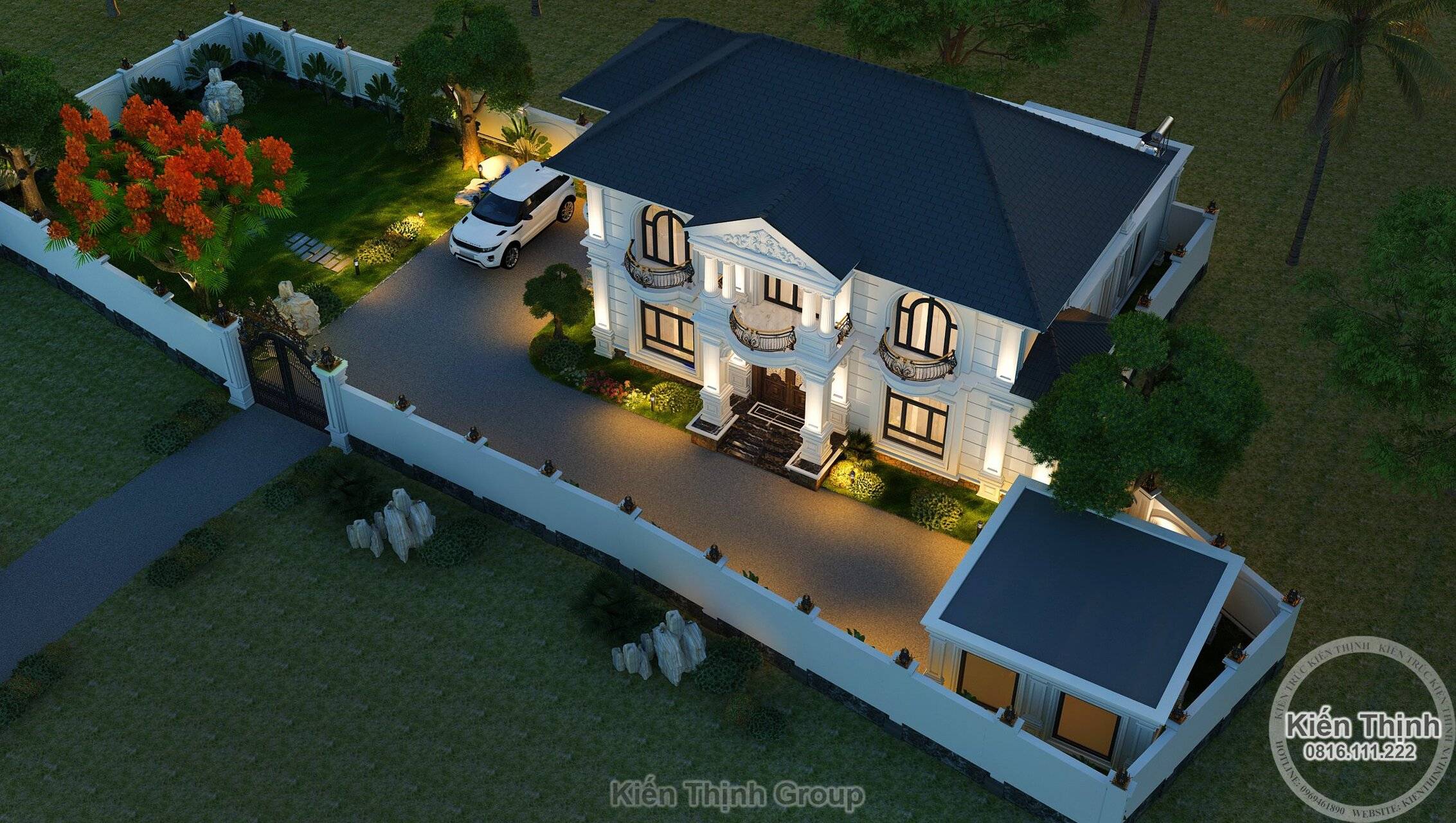Toàn cảnh khuôn viên căn biệt thự khi nhìn từ trên cao