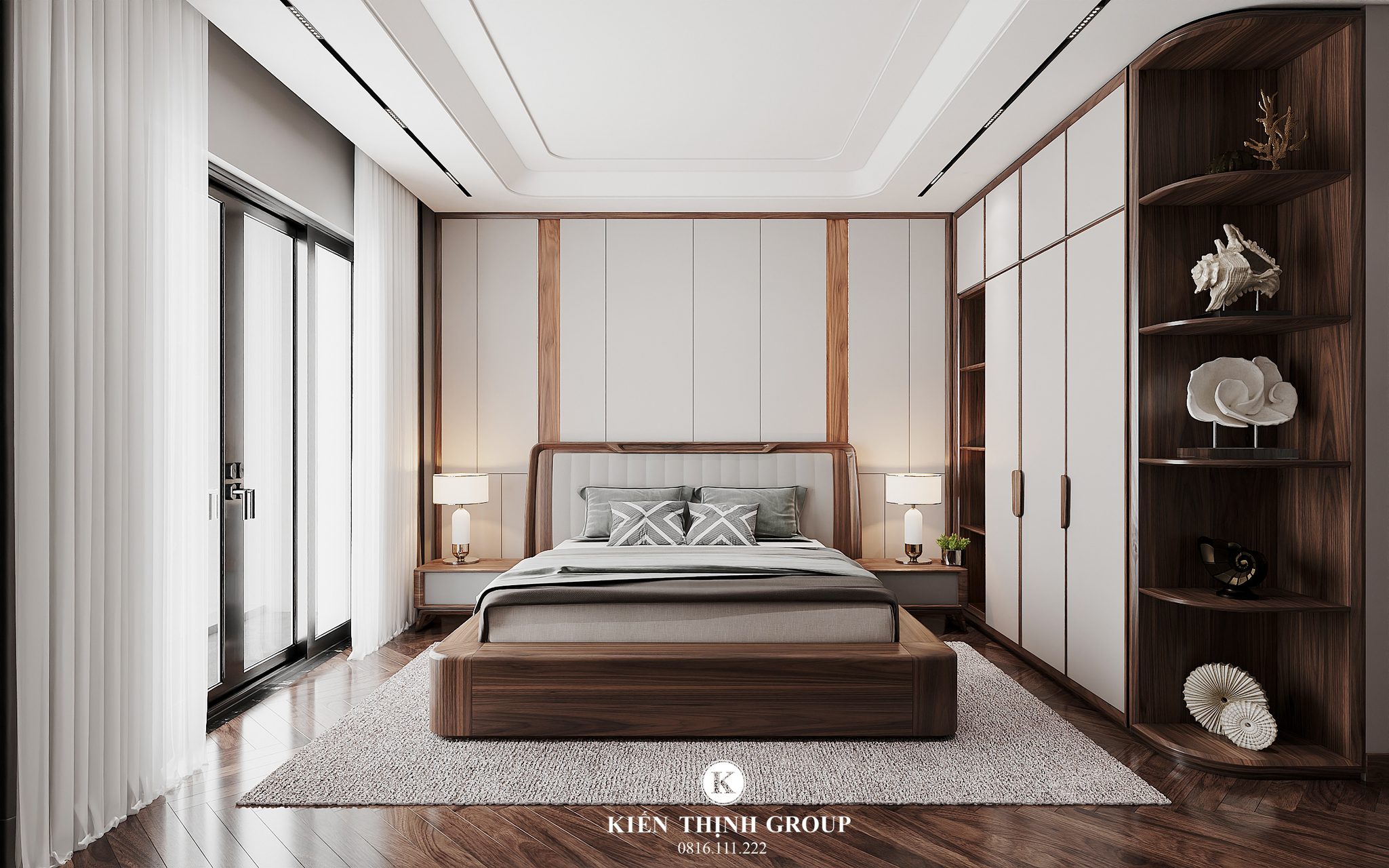 Mẫu nội thất hiện đại gỗ óc chó dành cho không gian phòng ngủ thường