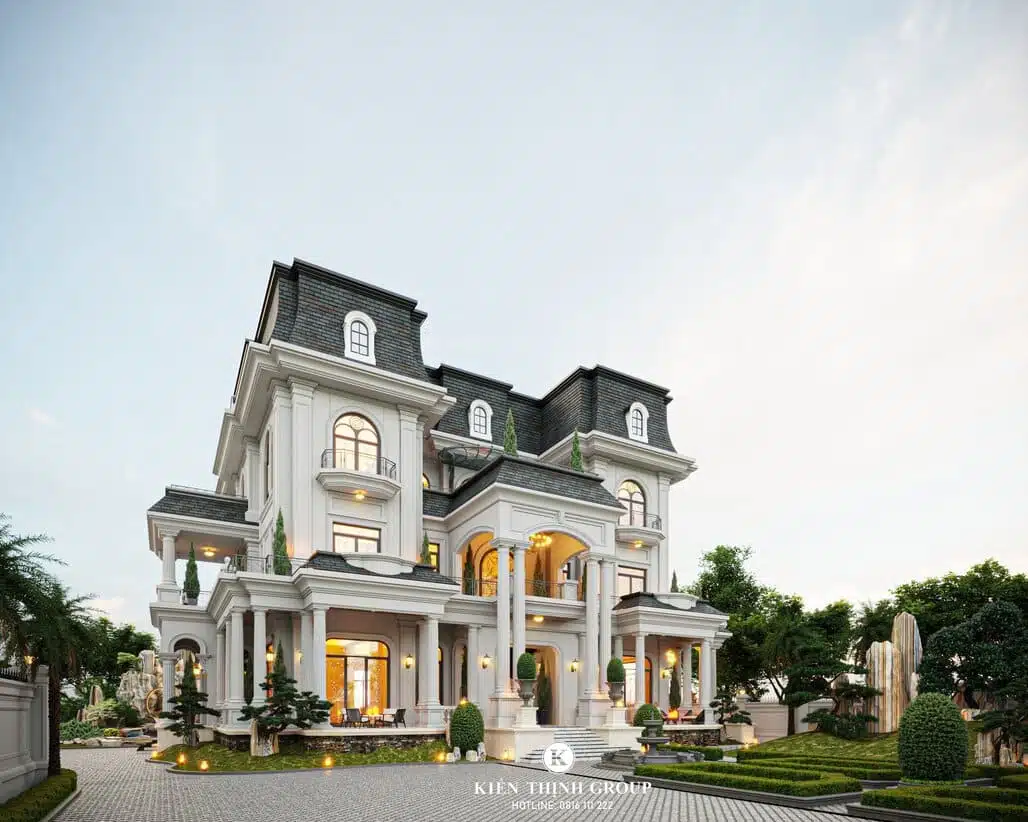 Toàn bộ căn nhà nổi lên với tone màu trắng chủ đạo cùng điểm nhấn xanh đen tinh xảo
