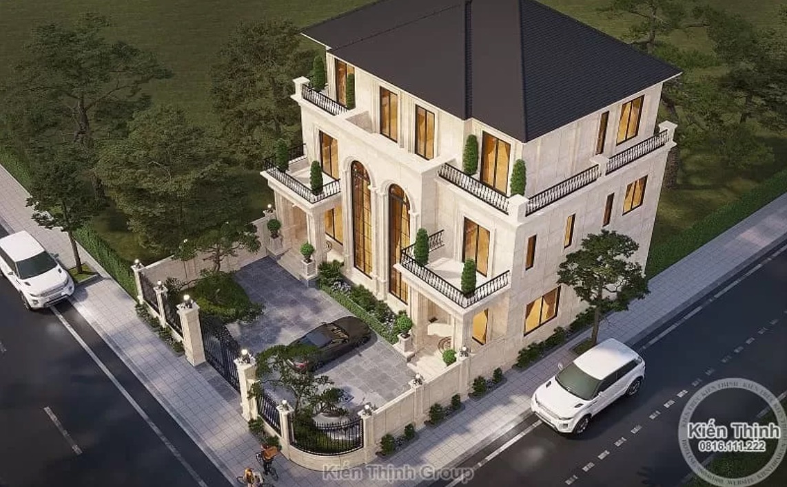 Ngắm nhìn biệt thự 3 tầng mái Nhật từ trên cao, toàn bộ kiến trúc hiện lên rất nhẹ nhàng, tinh tế, không phô trương mà mang đến vẻ đẹp huyền bí, quyền lực