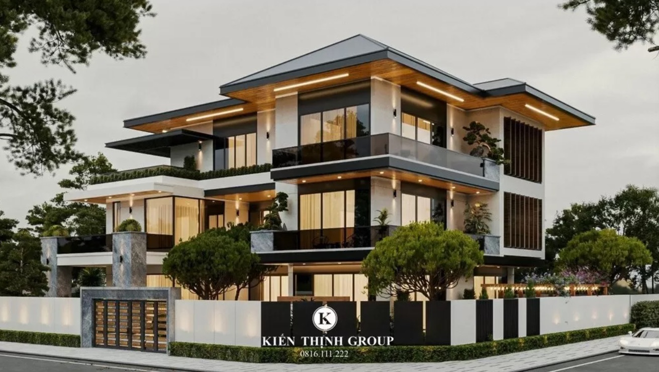 Biệt thự 3 tầng mái Nhật tại Đồng Nai tạo ấn tượng mạnh mẽ với lối kiến trúc hiện đại, khỏe khoắn nhưng vẫn gần gũi, thư giãn với khung cảnh thiên nhiên xanh mát