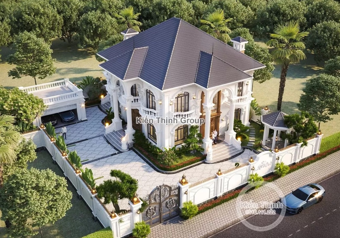 Biệt thự mini mái Thái hiện lên với vẻ đẹp sang trọng, đẳng cấp của phong cách kiến trúc tân cổ điển và cảm giác tươi mới từ hệ thống sân vườn xanh mát