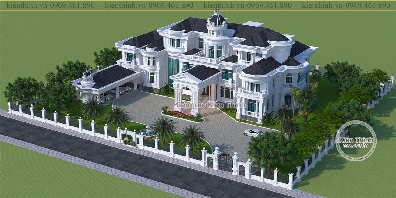 Phối cảnh 3D thiết kế cổng và hệ thống tường rào quanh dinh thự
