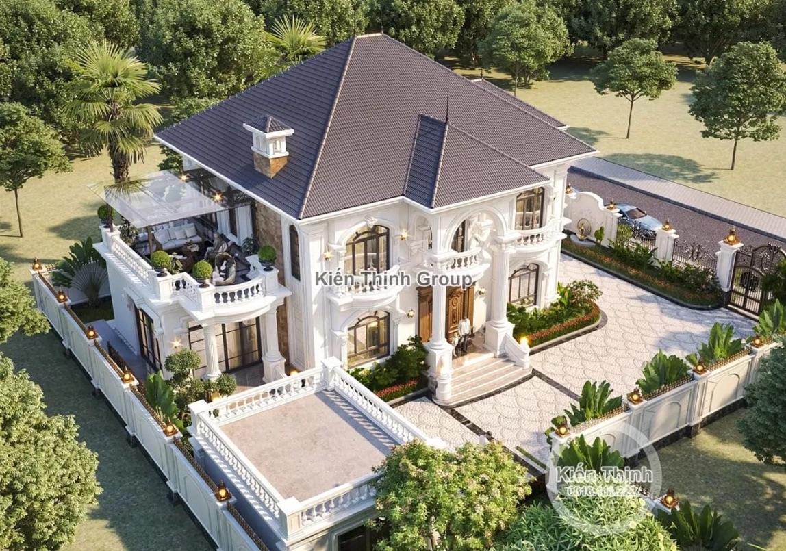 Biệt thự được thiết kế độc đáo, khác biệt với cách bố trí khu vực trò chuyện, ngắm cảnh ngoài trời thoáng đãng, thư giãn ở tầng hai