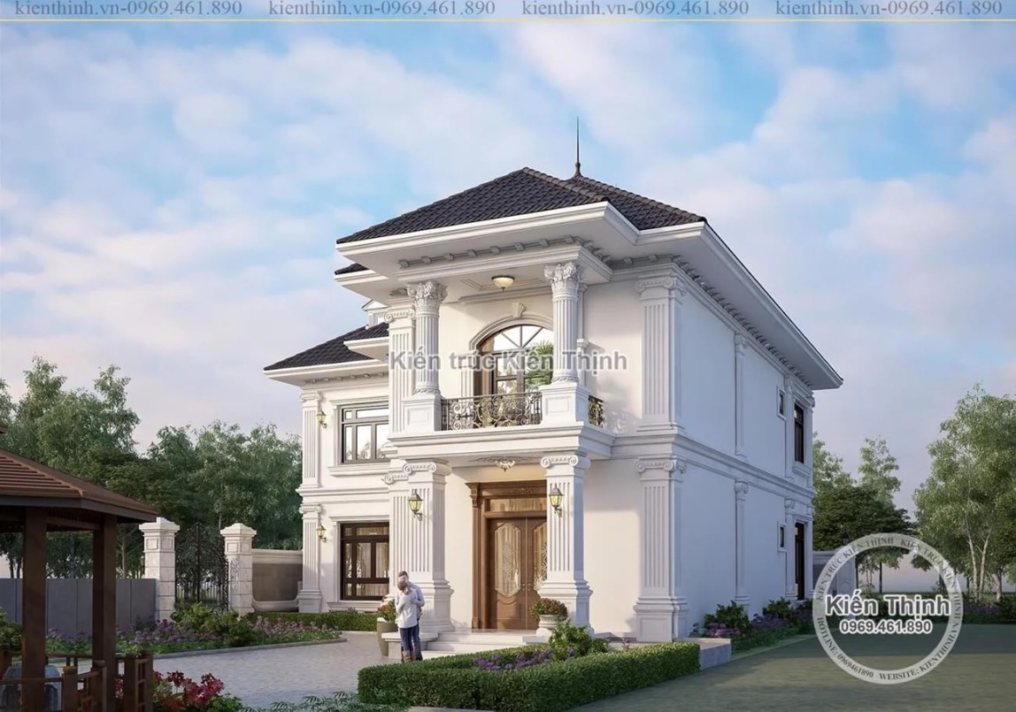 Tiểu cảnh sân vườn được linh hoạt bố trí với nhà chòi thư giãn, bồn hoa thảm cỏ thơ mộng, tạo nên không gian sống lý tưởng, đẳng cấp