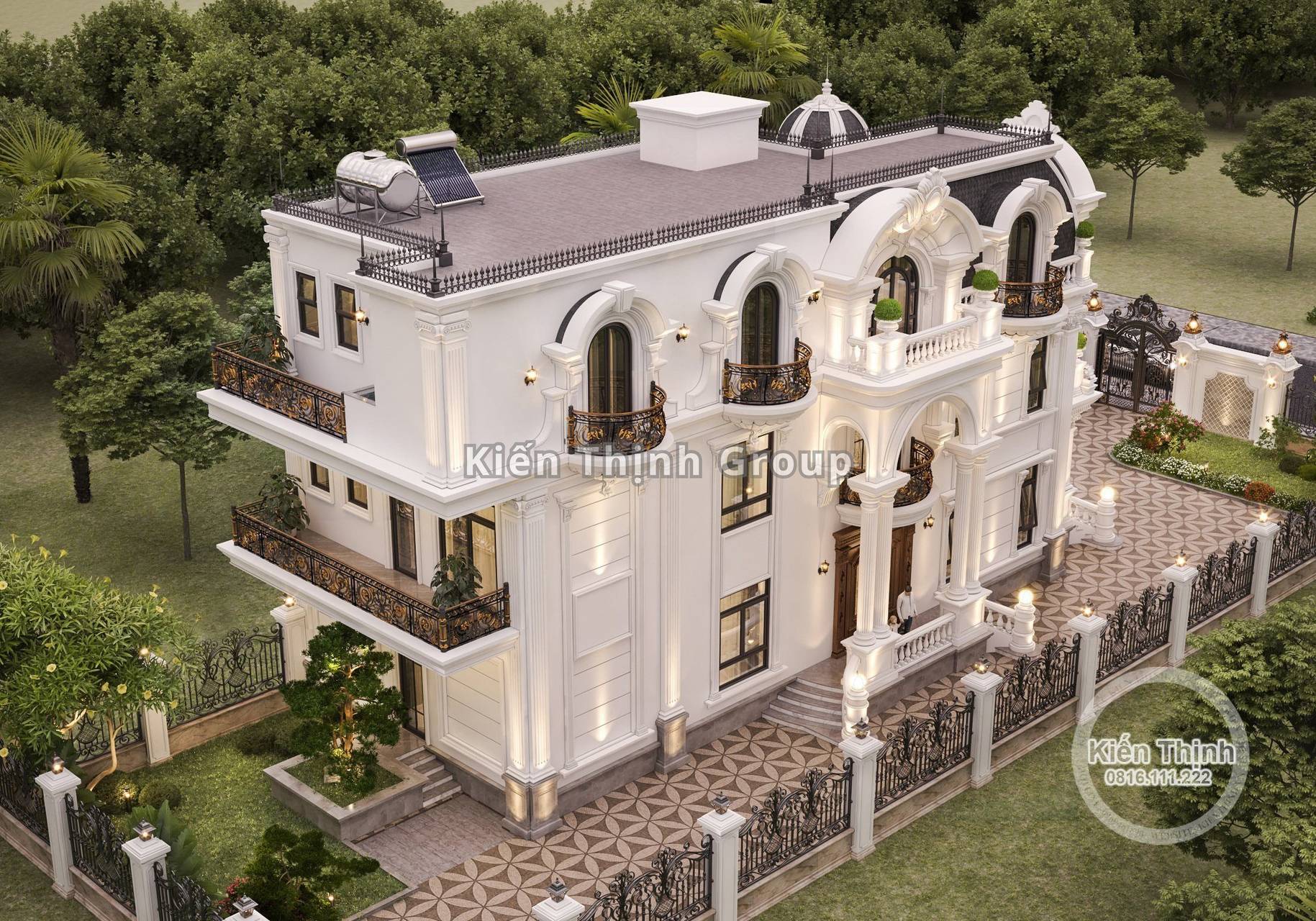 Căn biệt thự này được thiết kế vuông vắn, bề thế và hệ mái bằng hiện lên như một biểu tượng của sự sang trọng và thanh lịch