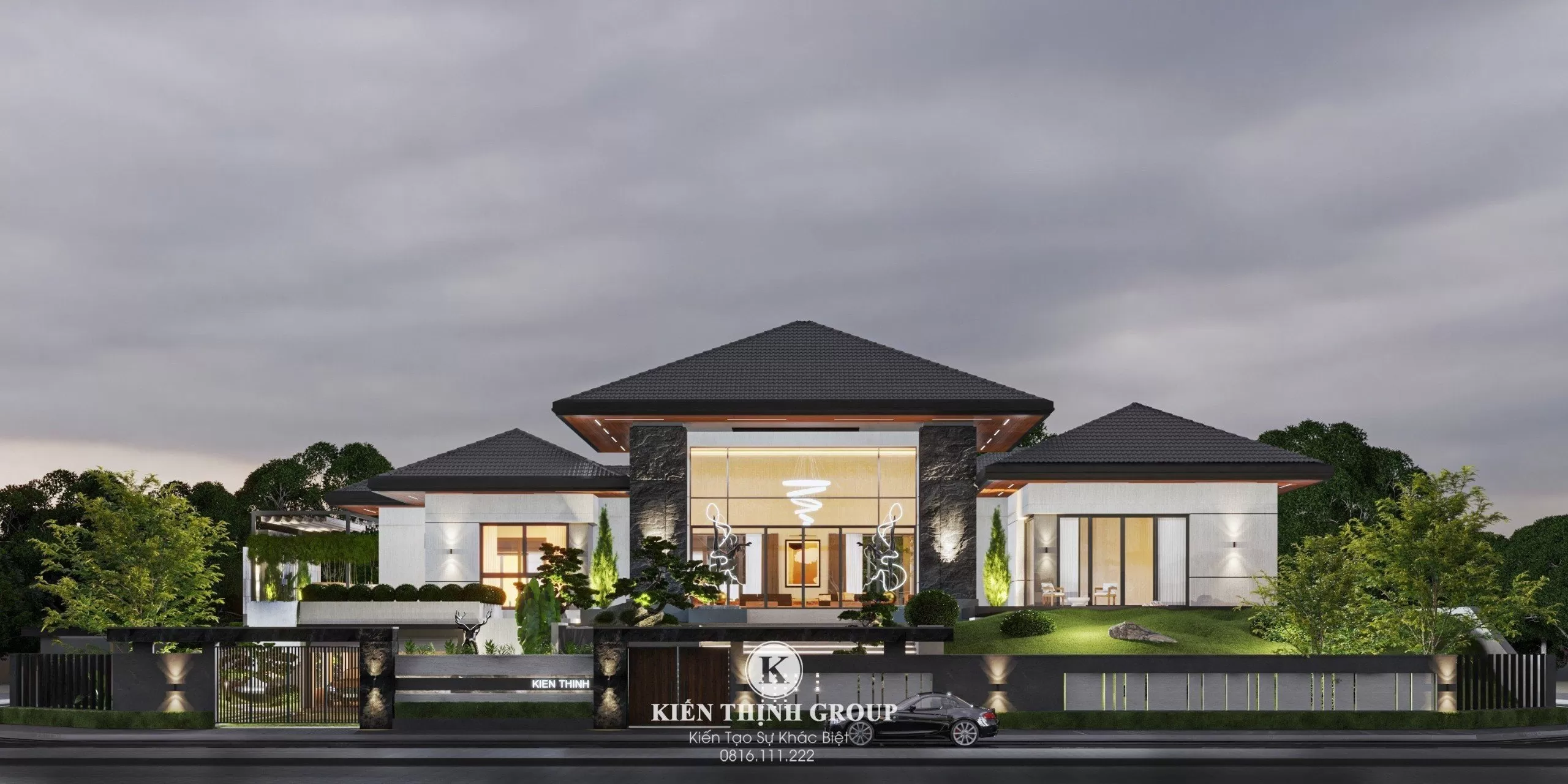 Mẫu biệt thự vườn 1 tầng mái thái BT2350
