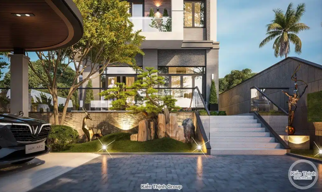 Thiết kế sân vườn có khoảng sân lát đá đủ rộng