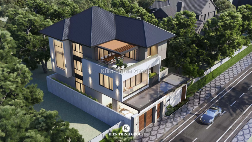 Hệ thống cửa kính bao quanh biệt thự giúp tạo sự thoáng đãng cho không gian