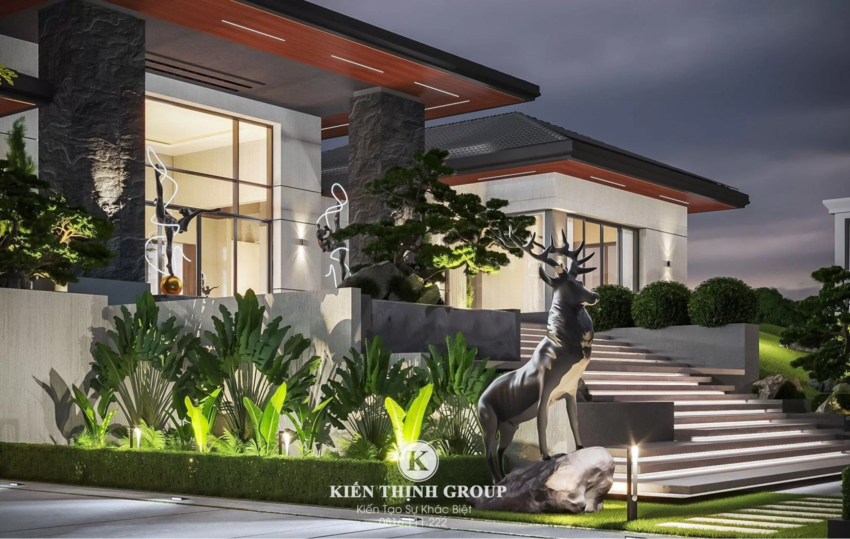Mặt tiền được trang trí tinh tế, phối hợp hài hòa giữa thiên nhiên và thiết kế