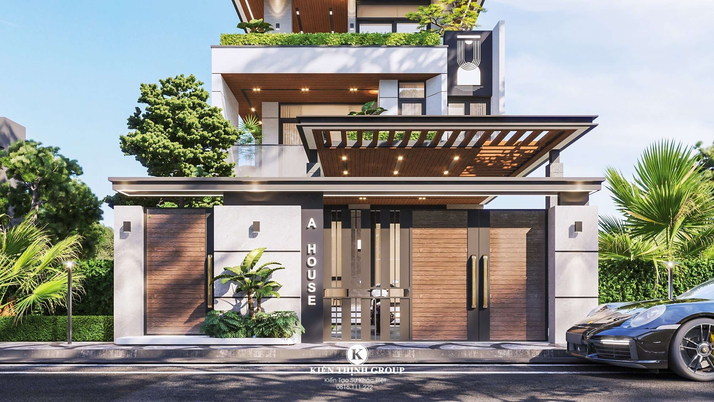 Thiết kế gara đối diện cổng chính thuận tiện cho việc di chuyển