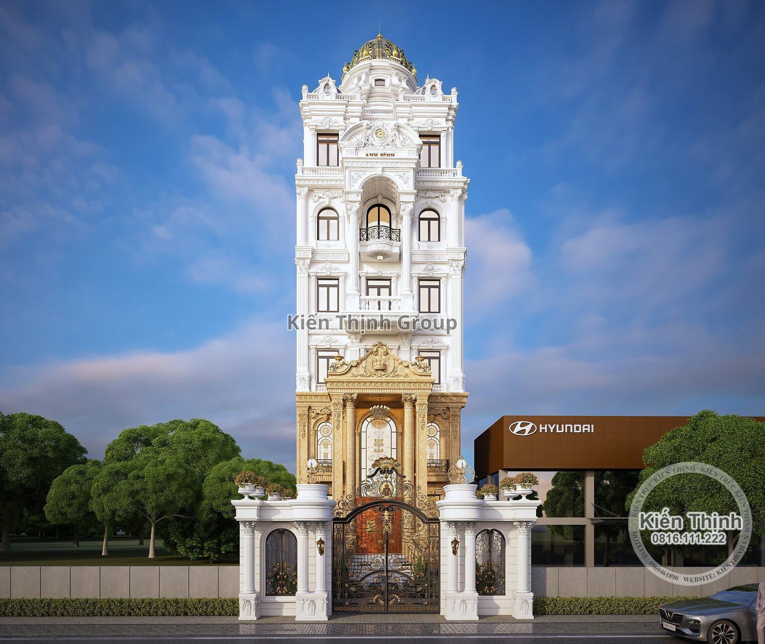 Phối cảnh 3D ngoại thất biệt thự 6 tầng tân cổ điển tại Cà Mau