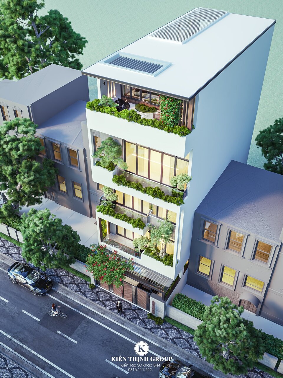 Nhà phố hiện đại mái bằng gọn gàng, khỏe khoắn