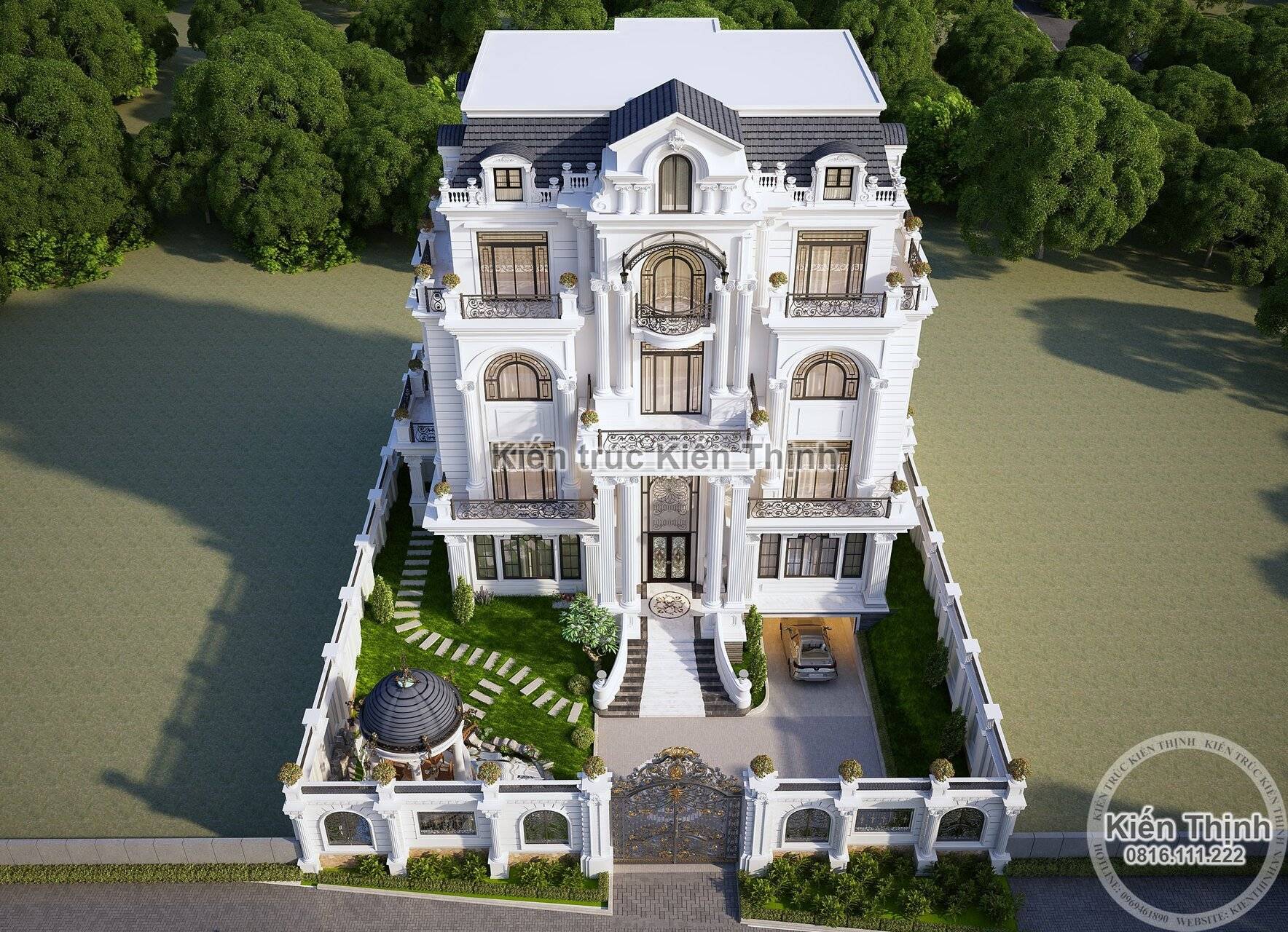 Toàn cảnh căn biệt thự tân cổ điển mái Mansard khi nhìn từ trên cao