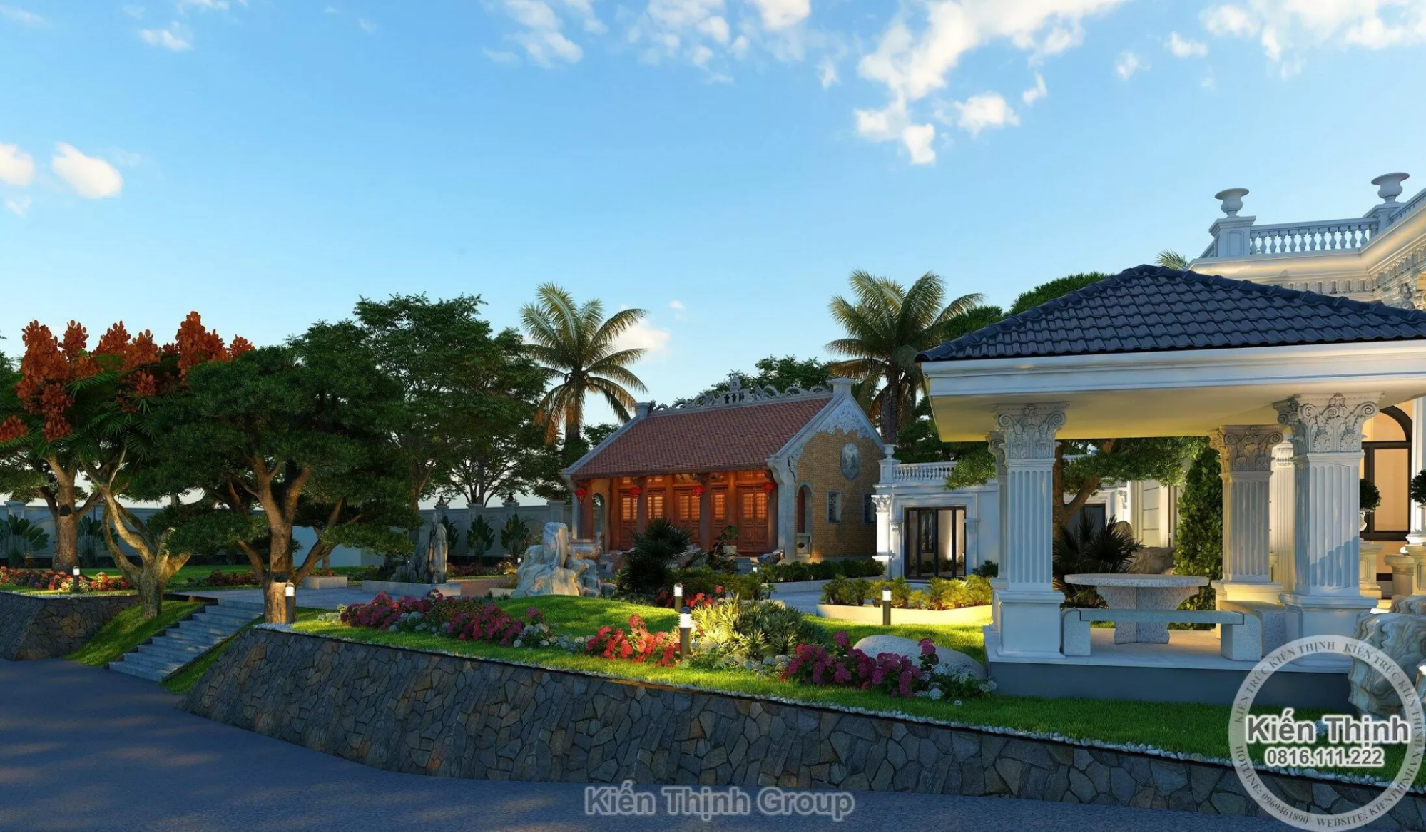 Hệ thống sân vườn, tiểu cảnh cần được bố trí hài hòa với diện tích tổng thể của khu đất