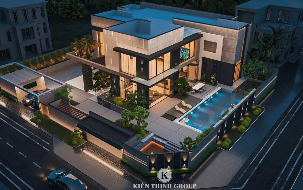 Biệt thự 2 tầng tại Bắc Ninh được kiến tạo bởi các hình khối độc đáo, cuốn hút, thể hiện gu thẩm mỹ thời thượng, cá tính của gia chủ.