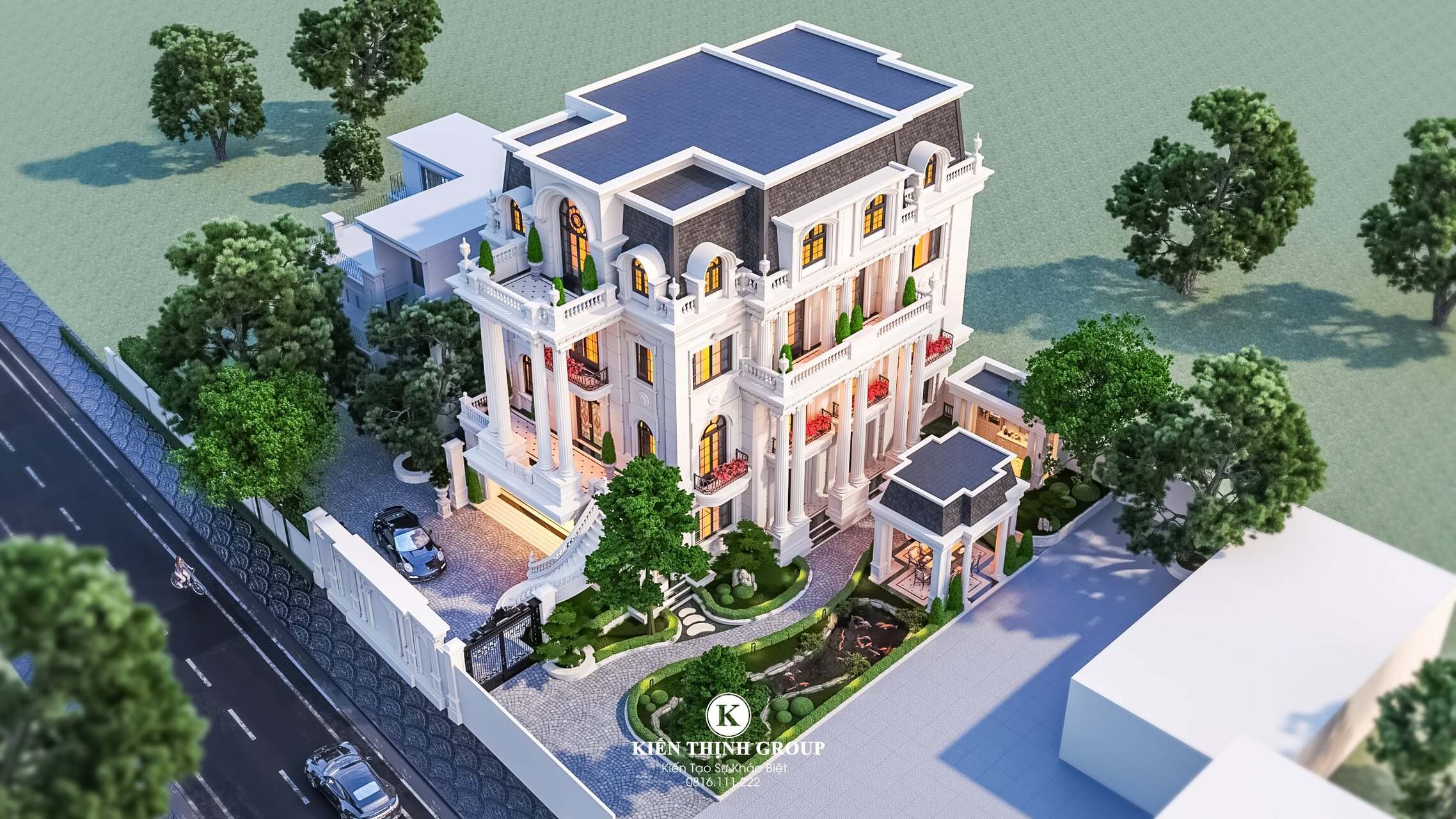 Toàn cảnh căn biệt thự 4 tầng phong cách tân cổ điển khi nhìn từ trên cao