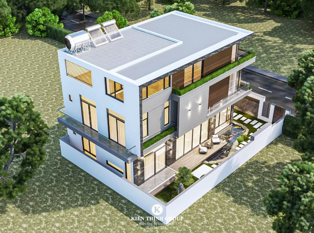 Khuôn viên sân vườn sáng tạo, đẹp ấn tượng của biệt thự 2 tầng 1 tum.