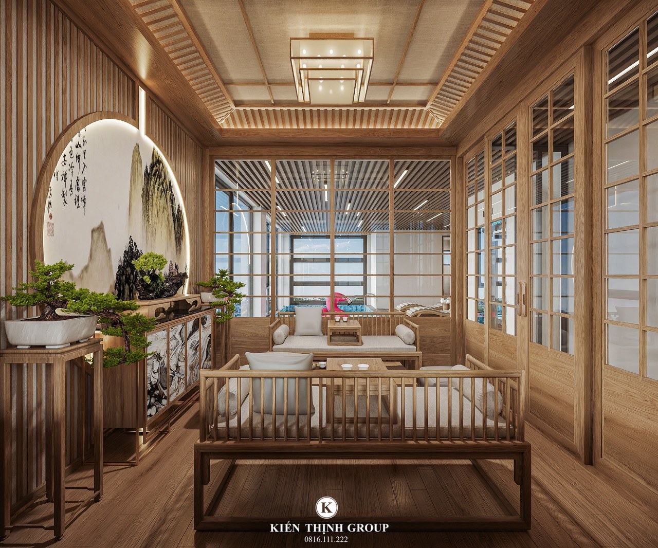 Tông màu nẫu của gỗ kết hợp với ánh sáng tự nhiên từ cửa sổ mang lại cảm giác gần gũi với thiên nhiên