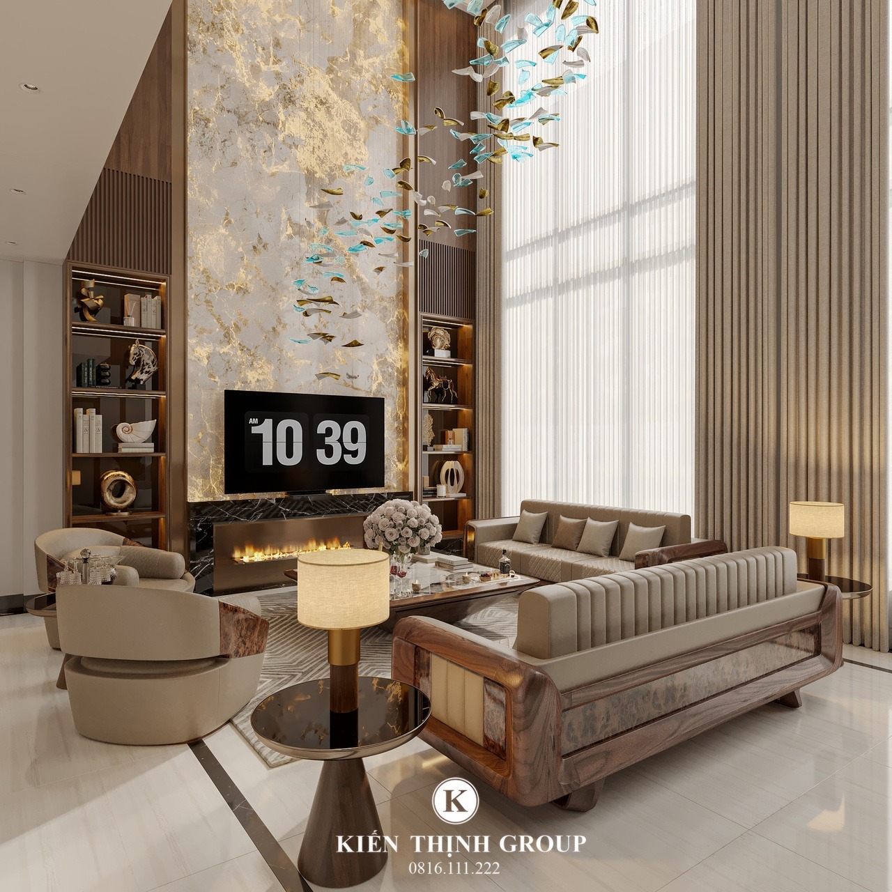Bộ sofa gỗ óc chó với đệm da cao cấp mang lại sự thoải mái, sang trọng cho không gian