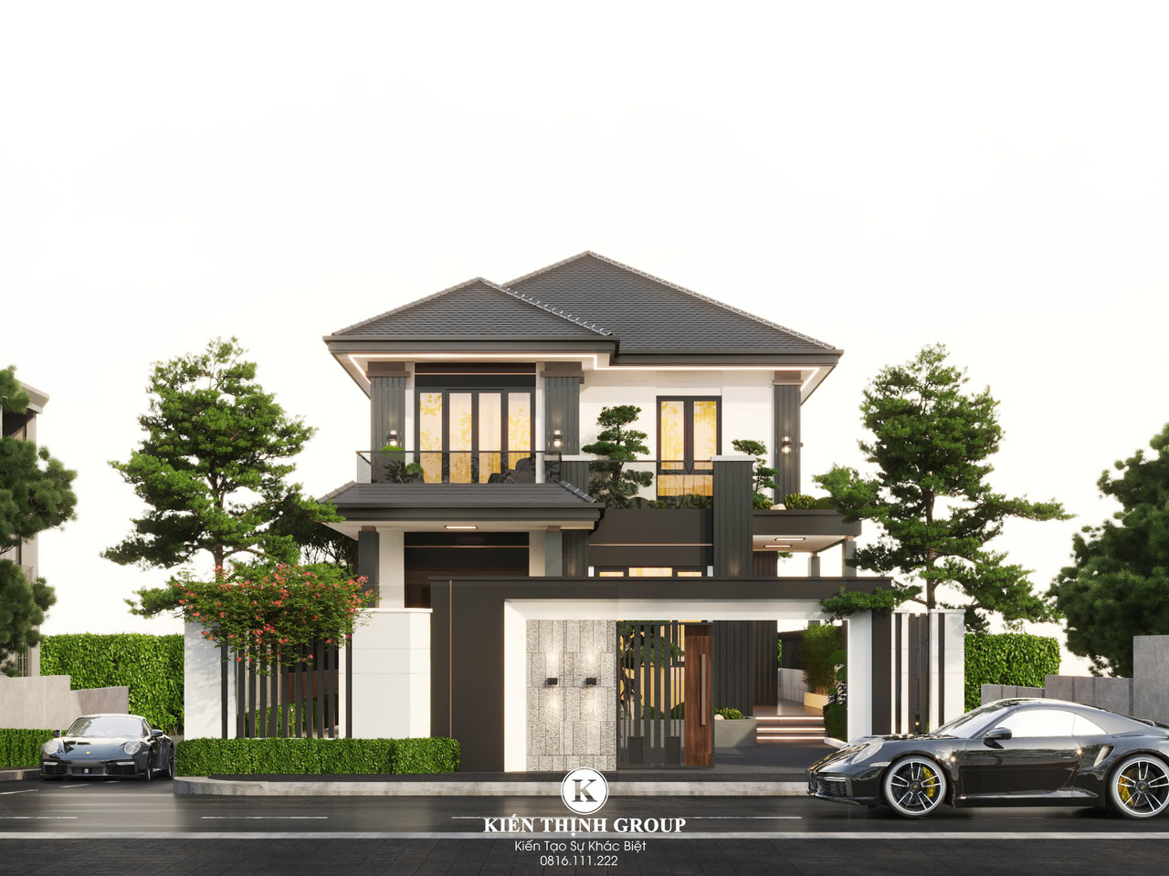 Phối cảnh 3D ngoại thất của biệt thự 2 tầng hiện đại