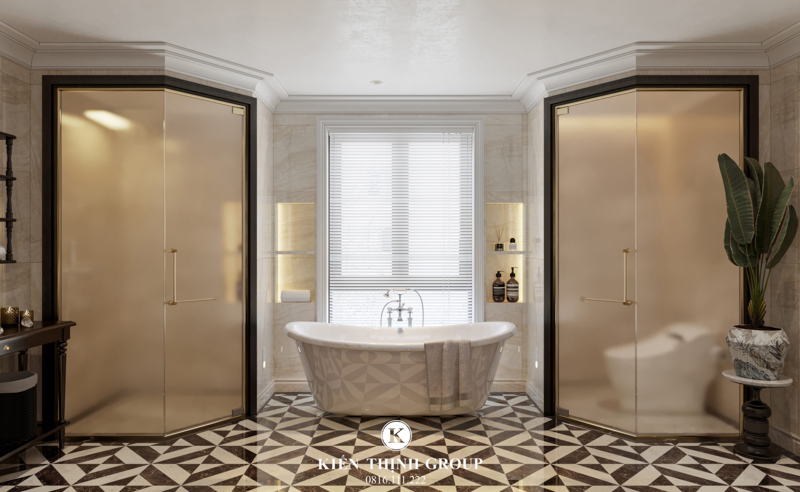 Khu vực vệ sinh được thiết kế với đá marble vân mây sang trọng