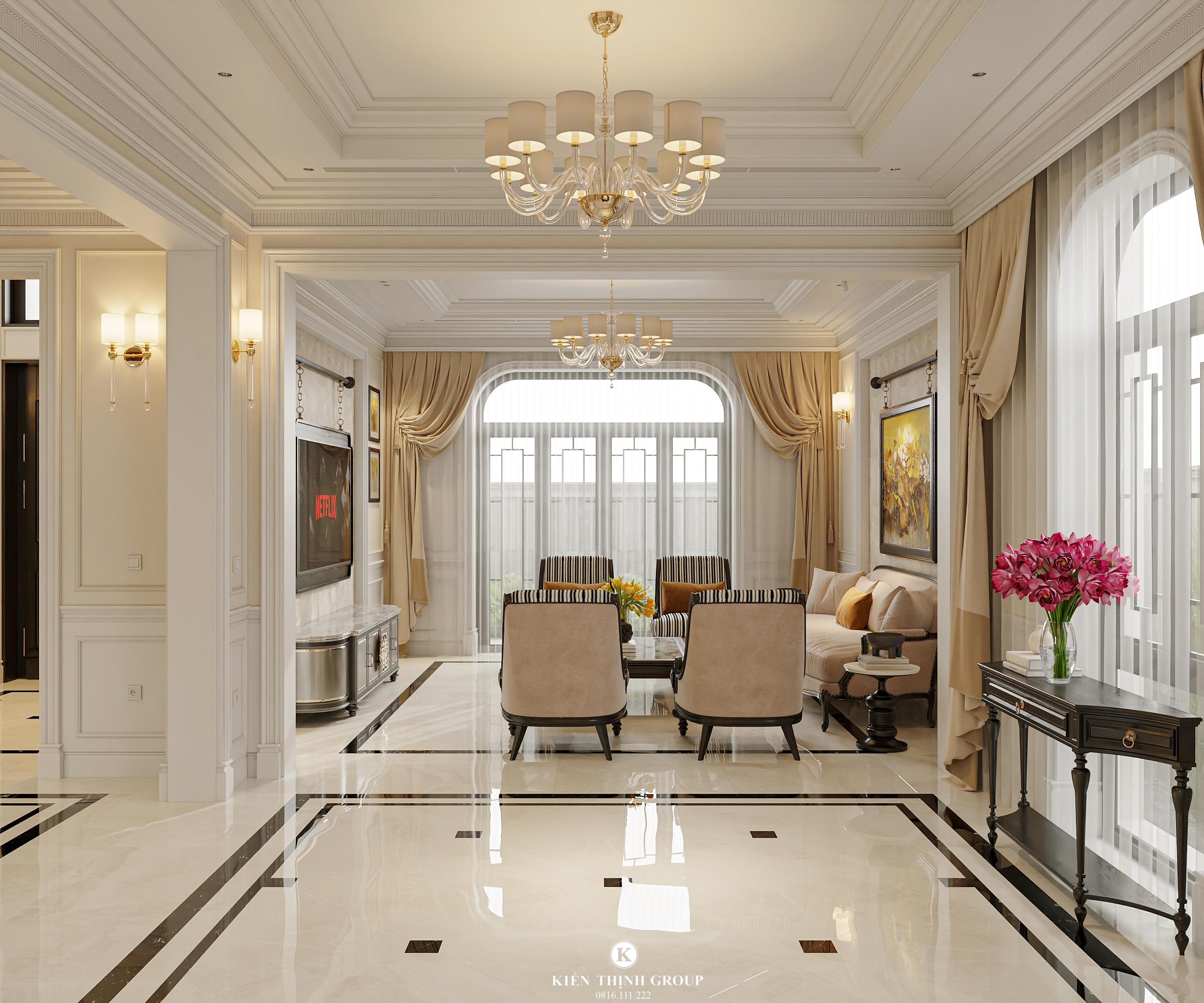 Khu đại sảnh với lối thiết kế nội thất đậm chất Đông Dương