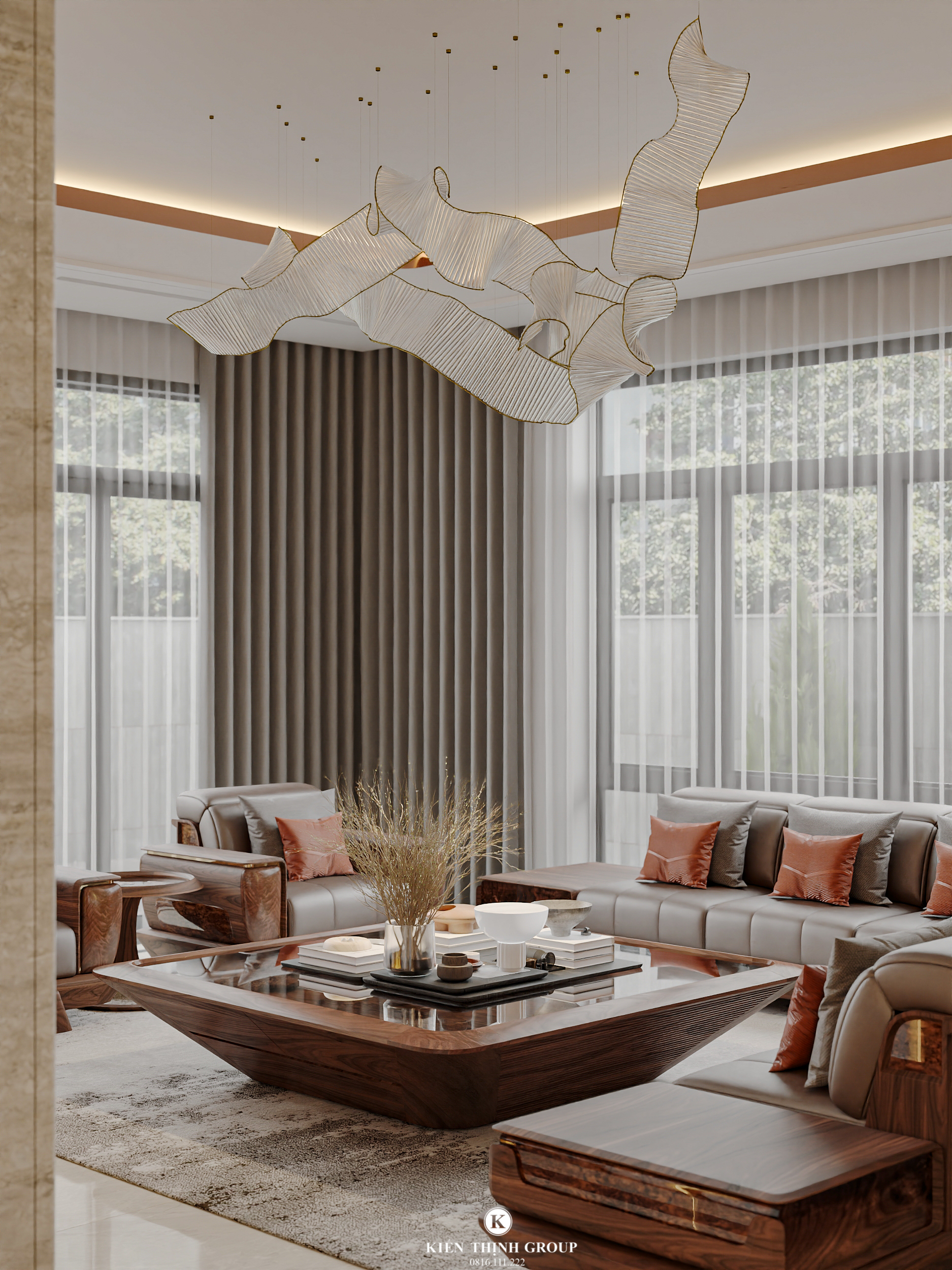 Bộ sofa sử dụng đệm da cao cấp tông màu trung tính